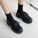 Rimocy Patent Leather Platform Oxford Shoes for Women  Spring Casual Lace Up Flats Woman Black Chunky Shoes Zapatillas Mujer