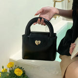 Korean Style Vintage Handbag Solid Color Pu Leather Heart Lock Shoulder Bag 2023 Summer New Classic Fashion Crossbody Bag