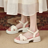Comfort Shoes for Women All-Match Luxury Sandals Summer Heels Suit Female Beige Fashion Beach Girls Pearl Retro Black Clogs