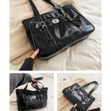 Large Capacity Black Tote Bag Women High Street Pu Leather Chic Casual Handbag Female Vintage Shoulder Bags Bolso Mujer