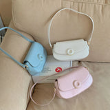 Simple Women's Saddle Shoulder Bag Solid Color Ladies Underarm Bags Flap Purse Vintage Handbags Female Small Messenger Bag