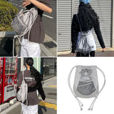 Korean Casual High Capacity Unisex Tote Bags Fashion Drawstring Backpack Preppy Schoolbag Sports Shoulder Bags for Women or Men