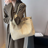Solid Soft Corduroy Handbags for Women Winter Shoulder Side Bag Vintage Large Shopper Shopping Bags Zipper Totes