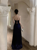Elegant Backless Split Sequin Long Dresses for Women Summer Sexy Fashion Luxury Slim Bandage Robe Evening Party Female Clothing
