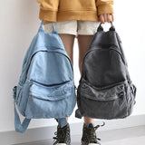 Retro Distressed Canvas Gray Backpack Girl College Female Book Travel Backpacks Cool DenimLaptop Lady Student Ruckpack Bags