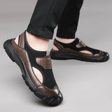 Men Mesh Sandals Summer New Fashion Slide Slippers Outdoor Genuine Leather Non-slip Shoes Beach Slip-On Sandals Travel Slippers