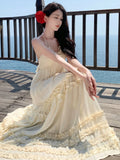 Ruffles Halter Backless Summer Dress Women Elegant Fashion Elegant Ladies Slim Vacation A Line Slim Dresses
