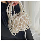 Hollow Pearl Bag For Women Woven Handbag Spring And Summer Stylish Crossbody Bag Shoulder Bag Japanese Pastoral Style Handbag