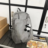 Cute Panda Pendant Women Man Backpack Pu Leather Men's Backpacks Girl Black White Back Pack Laptop Bag Large Capacity Travel Bag