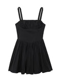  Women's Fashion Short Dress High Street Straight Neck Pleats Side Zipper Versatile Female Mini Dresses