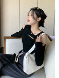 Off Shoulder Crop T-shirt Women Y2k Fashion Hollow Out Long Sleeve TShirts Autumn Korean Streetwear Sexy  Slim-fit Tops