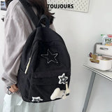 Cute Y2K Aesthetic Backpack Stars Pattern Preppy Rucksack College Student Computer Backpack Corduroy Bookbag for Girl New