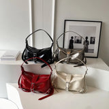 Silver Leather Crossbody Bags for Women Luxury Y2k Korean Fashion Underarm Shoulder Bag Female Armpit Bag Handbags