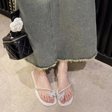 Flat House Shoes for Women Sandals Rhenstone Home Woman Slippers Jewels Clear Transparent Indoor Summer Crystals Slides Y G
