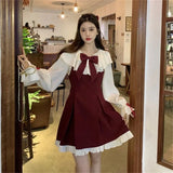 Christmas New Year Red Backpack Skirt Women's Petite French Soft Style First Love Dress Escape Princess Sweet Dress