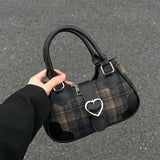 Sweet Retro Plaid Women's Small Shoulder Bags Fashion Love Girls Purse Handbags Crossbody Bag Tote Casual Female Underarm Bag