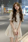 Female Summer Chiffon Senior Sense Niche Design Slim Skirt POLO Collar Bubble Sleeve Shirt Dress