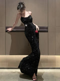 Party Dresses Women Criss Cross Sequins Backless Bandage Sleeveless Slim Vintage Sexy Party Dress Temperament Chic