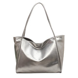 Women's Big Silver Shoulder Side Bag Ladies Handbags PU Leather Soft Large Capacity Female Tote Bag