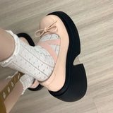 Bow Women Platform Marie Jane Shoes Mid Heels Fashion Sandals Summer New Thick Pumps Casual Chunky Women Lolita Shoes