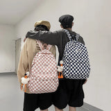 Fashion Pink Plaid Backpack Women School Bag Men Black Checked Backpacks for Teenage Girls Travel Shoulder Bags Casual Rucksack