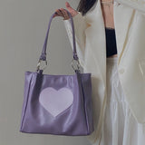 Heart Pattern Women PU Leather Shoulder Bags Female Cool Girl Purple Underarm Bag Fashion Design Ladies Small Tote Handbags