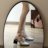 With Medium Heels Red Sandals for Women Buckles Summer Square White Ladies Shoes Footwear Daily Designer Chic and Elegant