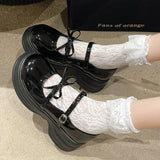 Black Chunky Platform Mary Jane Shoes for Women  Autumn Patent Leather Pumps Woman Thick Bottom Bowknot Lolita Shoes Ladies