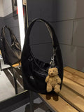 Vintage Black Handbag Women High Street Nylon Zipper Chic Casual Shoulder Bags Purse Female Large Capacity Tote Bag Y2k