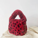 Leopard Print Women's Plush Shoulder Bag Luxury Faux Fur Ladies Chain Crossbody Bags Winter Vintage Female Furry Purse Handbags