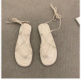 Korean Version New Summer Flat Lace-up Sandals Women's Shoes French Niche Retro Lace-up Roman Shoes Sandals