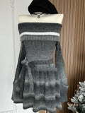 Autumn Winter Mini Knit Slash Neck Dress Women Long Sleeve Frocks 2000s Aesthetic One-Piece Gyaru Thick Contrast Color Striped