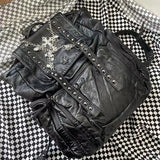 Grunge Rivet Y2k Backpack Women Gothic Subculture Punk Cross Black Mochila Ladies Vintage Harajuku Backpacks Aesthetic