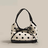 Retro Dot Red Handbag Women Versatile Bow Large Capacity Casual Shoulder Bags Ladies Sweet Cute Underarm Bag Aesthetic