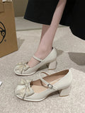 Branded Pumps Shoes Mary Jane Beige High Heels Chunky Sandals Round Toe Clogs for Women Shallow Mouth All-Match Fashion Lol