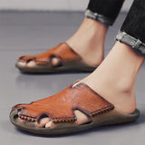 Summer Men's sandals Outdoor beach Genuine Leather slippers open-toe sandals Roman shoes summer casual shoes big size：38-48