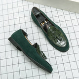 Luxry Men Loafers Shoes Slip On Moccasins Man Party dress Shoes wedding Flats Formal Tassel Casual Green Shoes Plus Size 38-48