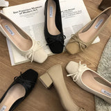 Shallow Mouth Square Toe Grandmother's Leather Shoes 3cm Heels Chunky Sandals Brief Pumps All-Match Clogs for Women 5cm Blo