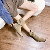 Women's Natural Suede Western Boots Thick Pointed Short Boots Vintage Pleated Fashion Boots Women's Autumn