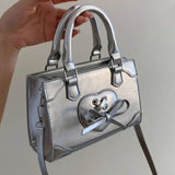 Sweet Womens Handbag Small Cute Bow Vintage Red Fashion Elegant Aesthetic Shoulder Bag Solid Color Y2k Female Crossbody Bag