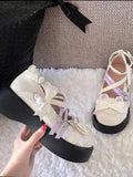 Lolita Sweet Sandals Women Japanese Style Bow Lace Kawaii Mary Janes Shoes Buckle Design Round Toe Casual platform Shoes