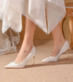 Pumps on Heeled White Shoes for Woman Women's Summer Footwear Pearl High Heels Wedding Bride Shoe Stilito Quality Stylish A