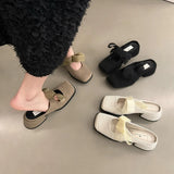 2024 Summers Cover Toe Women's Slippers Fashion Elegant Thick Heel Singbacks Mules Shoes Ladies Outdoor Slides Sandalias