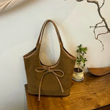 PU Solid Color Bow New Tote Bag Hasp High Beauty Fashion Shoulder Bag Soft Versatile Commuter Western Style Handbag