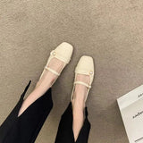 Women's Summer Footwear Japanese Style Lolita Kawaii Gothic Low Heel Elegant Square Toe Shoes for Woman Pearl Mary Jane
