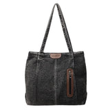 Cowboy Solid Color High Quality Handbag Zipper Simple Casual Tote Bag Soft Large Capacity Western Style Shoulder Bag