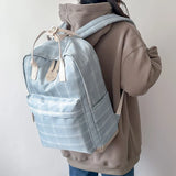 College School Bags Portable Handle Women Laptop Rucksack Plaid Patchwork Book Backpack for Teenage Girls Boys Travel Rucksack