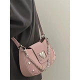 Hot Grils Y2k Handbag Women Vintage Sweet Cool Heart Chain Pink Underarm Bag Female Fairycore Aesthetic Shoulder Bag new