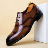 Luxury Brand Men's Glossy Leather Shoes Classic Brogue Shoes Lace Up Men's Office High-quality Business Shoes Big Size：38-48