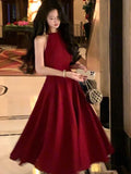 France Vintage Halter Evening Party Long Dresses for Women Solid Sleeveless A-line Princess Wedding Prom Robe New Spring Vestido